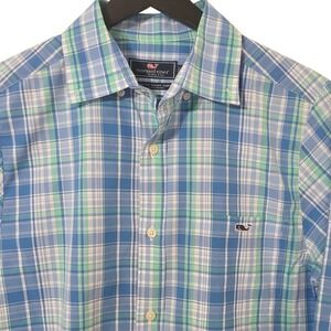 Vineyard‎ Vines Classic Fit Tucker Shirt Blue Green Plaid Preppy Academia Work S